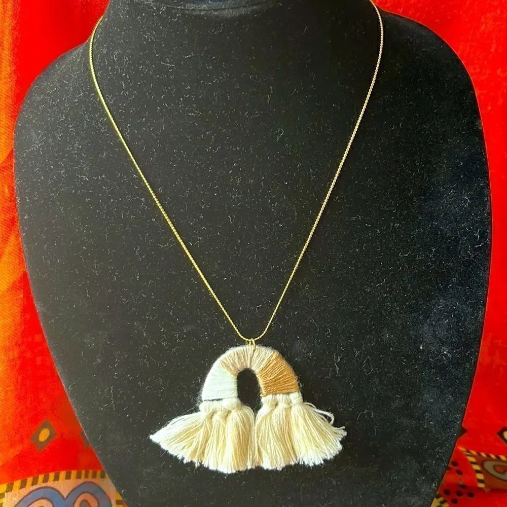 18” Boho Inspired Gold Tone Necklace with Earth Tone Rainbow Pendant